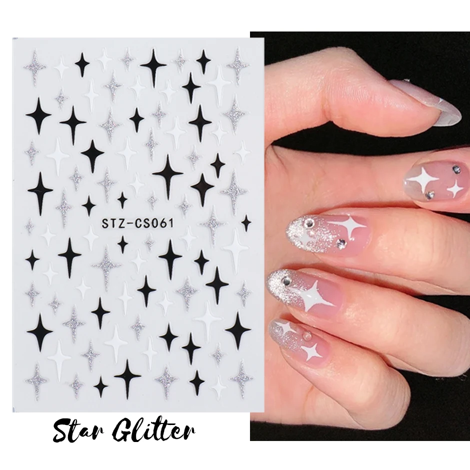 Nail Stickers French Line Sparkly Oblique Strip 3D Creative Geometry Star Manicure Tips Decorations