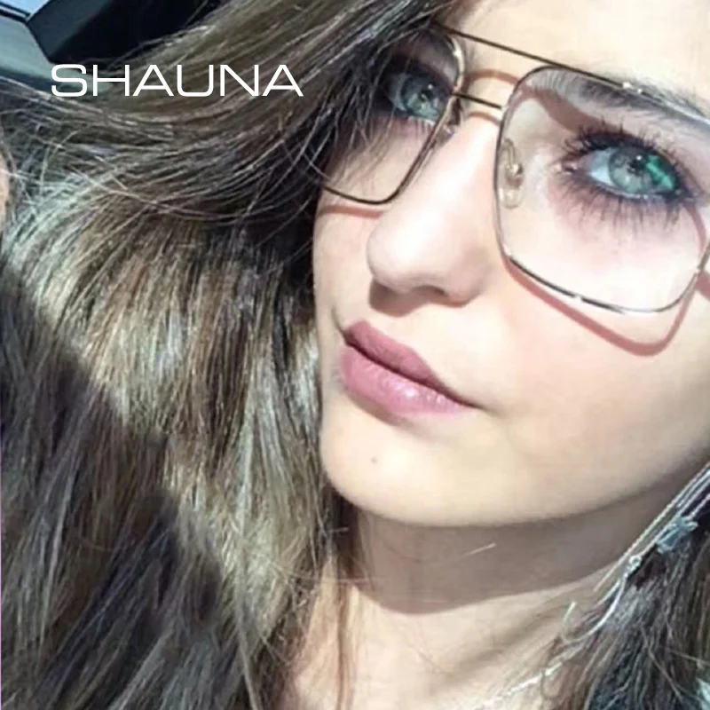 SHAUNA весенние петли Модные женские квадратные градиентные солнцезащитные очки ретро Двойные мосты оправы для очков UV400