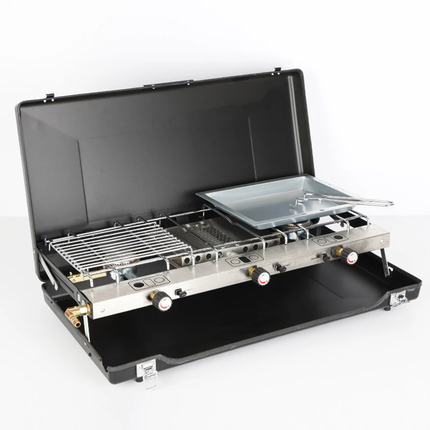 Fornello A Gas Pieghevole Portatile Picnic All'Aperto Campeggio Barbecue Grill Bbq Fornello A Gas Con 3 Accensione A Potenza Di Fuoco Regolabile Gas B