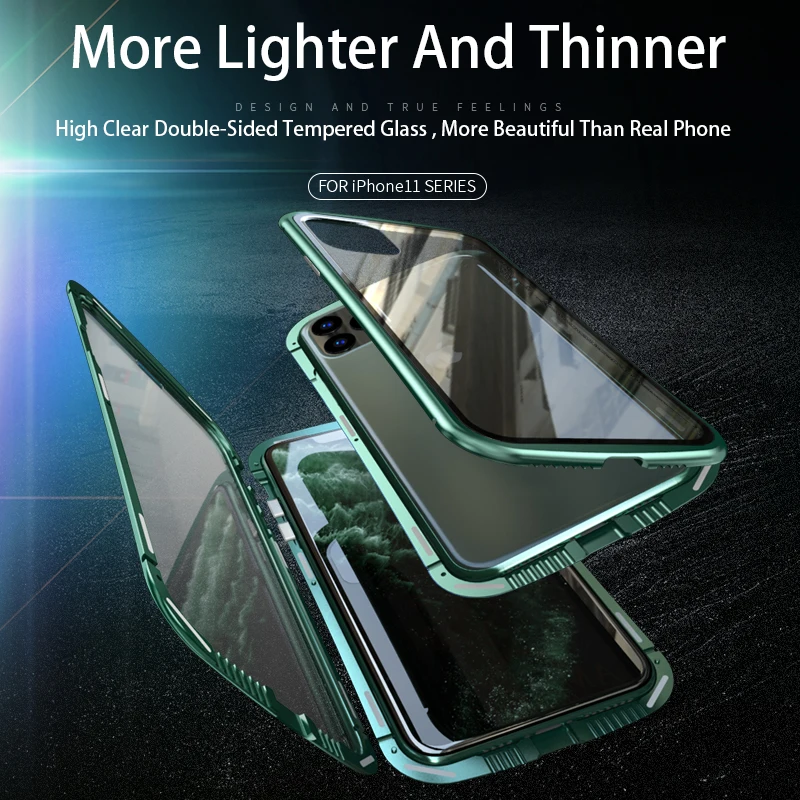 Ceny Dla iPhone 11 2019 metalowa rama dwustronne szkło hartowane dla iPhone 11 Pro Max Wasp talia ultra cienki 360 ochrona etui na telefon