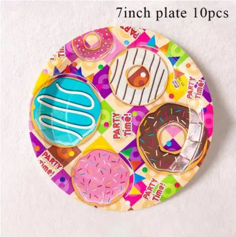 7inch plate 6pcs Hot Donut Theme Party Decoration Disposable Tableware Paper Cup Plate Napkins Banners girl Shower Kids Birthday Party Supplies - Цвет: 7inch plate 6pcs