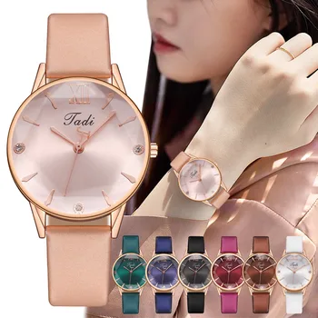 

New Leather alloy quartz watch with leather strap Creative Striped Quartz Watch Simple Leather Watch with Diamond Strap Gift