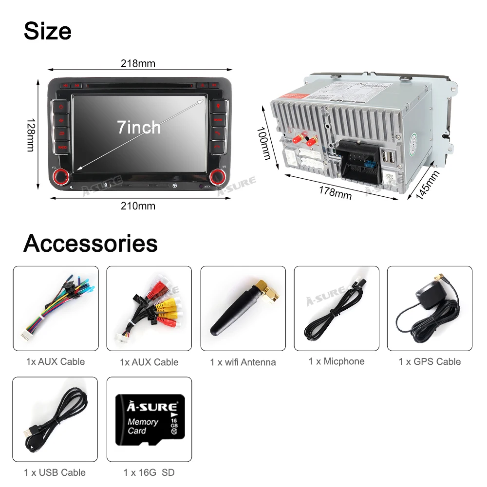 Top A-Sure 8 Core 4 Core Android 9.0 Car Radio GPS DVD Player For Volkswagen VW PASSAT B6 Polo Sharan TIGUAN GOLF Transport T5 Seat 5