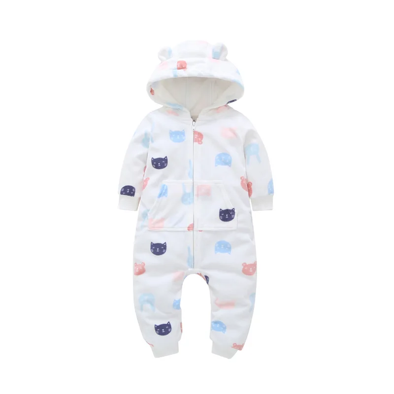 Детский комбинезон с капюшоном в виде животных для новорожденных, теплые флисовые пижамы одежда для маленьких мальчиков и девочек Комбинезон, одежда для сна, для детей от 0 до 24 месяцев - Цвет: HY0050