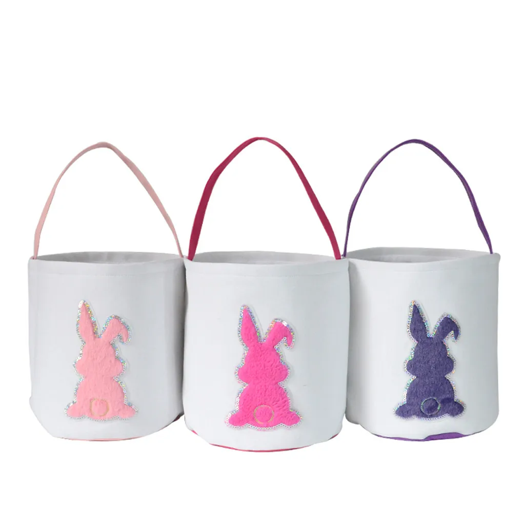 

Easter Basket Holiday Rabbit Bunny Printed Canvas Gift Carry Candy Bag Polyester Cloth Bags FH5