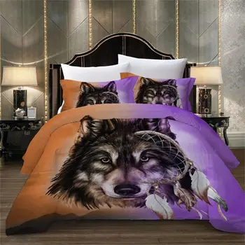 

3D dreamcatcher Tribal Wolf Midnight Mountains Bedding Set 3pcs Lion Art Cover Twin Full Queen King Size