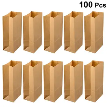 

100PCS 70G Kraft Paper Bags Breakfast Square Bottom Paper Bags Candy Food Paper Bags Baking Dessert Party Paper Bags