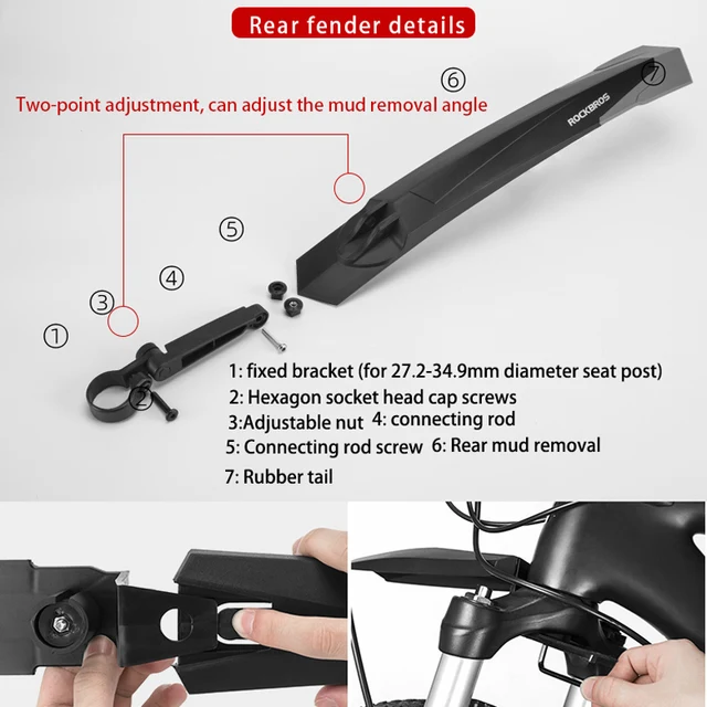 ROCKBROS Bike Mudguard Soft Rubber Widening Adjustable Rear Front Tail Bike Fender Bike Part MTB Mudguard Bike Accessories 4