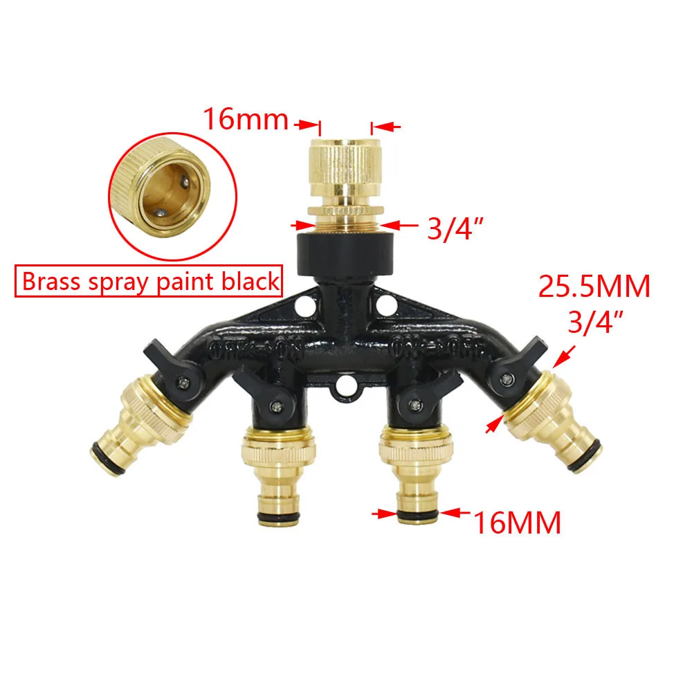 Séparateur de tuyau d'arrosage à 4 voies, connecteur adaptateur de tuyau  d'arrosage, distributeur de Type Y pour robinet extérieur, 3/4 pouces,  laiton résistant noir - AliExpress