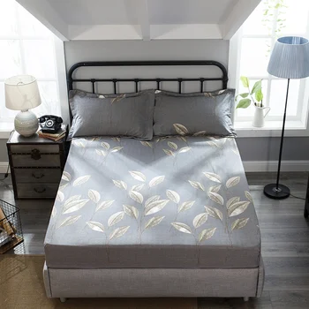 

1pc 100% cotton fitted sheet twill sanding bed sheet with elastic rubber band thicken printed soft warm bed linens