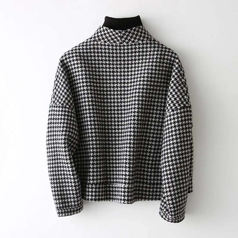

Wool Plaid 2020 Coat Women Spring Autumn Short Korean Jacket Houndstooth Ladies Coats and Jackets KQN37119-1 KJ2396 s s