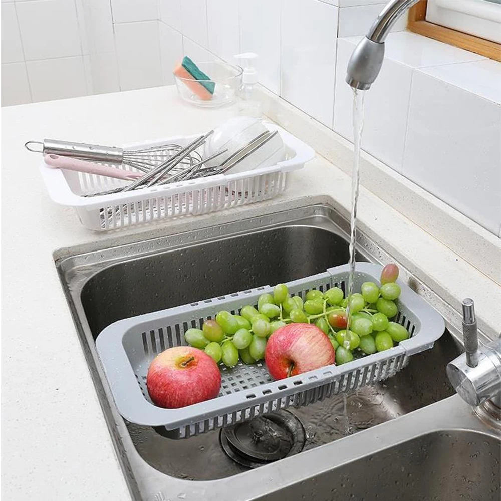 

Foldable Colander Fruit Vegetable Washing Basket Strainer Non-Slip Collapsible Drainer with Adjustable Handle Kitchen Tools