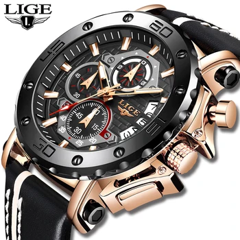 

2020 LIGE New Mens Watches Top Brand Luxury Fashion Military Quartz Watch Leather Waterproof Sports Watch Man Relogio Masculino