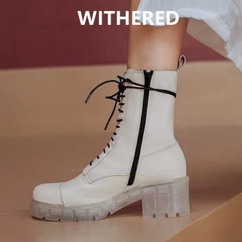 

Withered england ins fashion blogger thick sole 100% cowhide punk boots women shoes woman botas mujer High top boots shoes women