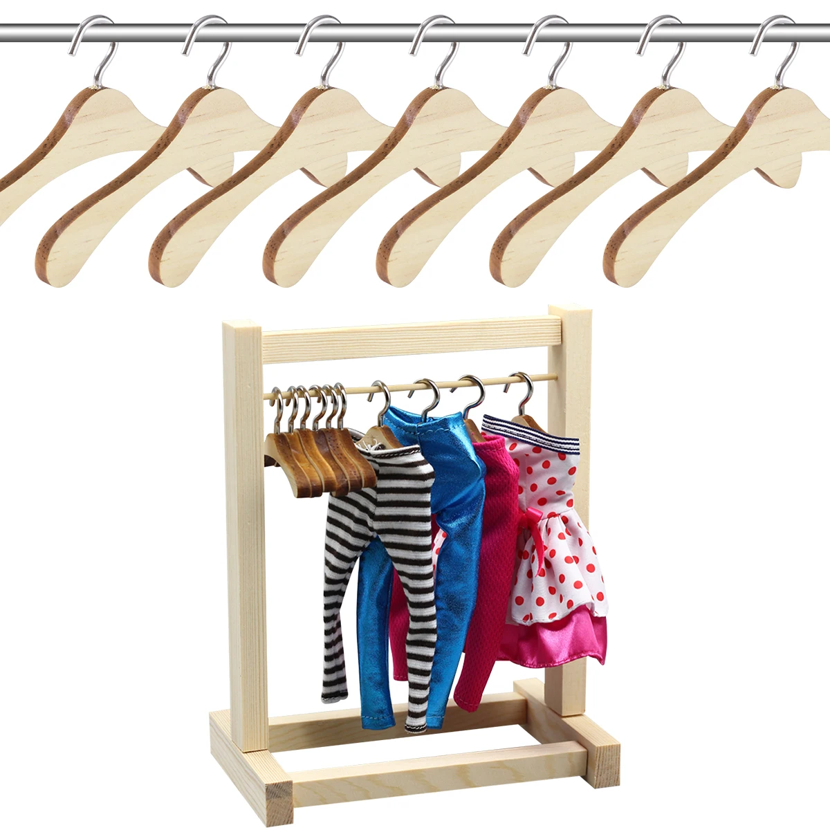 NUOBESTY Perchas de madera para colgar ropa para muñecas, 10 piezas, mini  perchas para el armario, casa de muñecas, accesorio de armario (2.4 in)