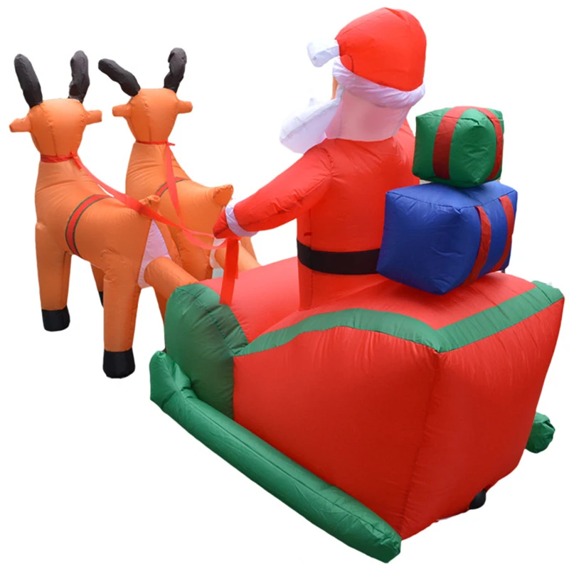 ABFU-EU Plug Christmas Inflatable Deer Cart Christmas Double Deer Cart Santa Claus Christmas Dress Up Decorations Welcome Props