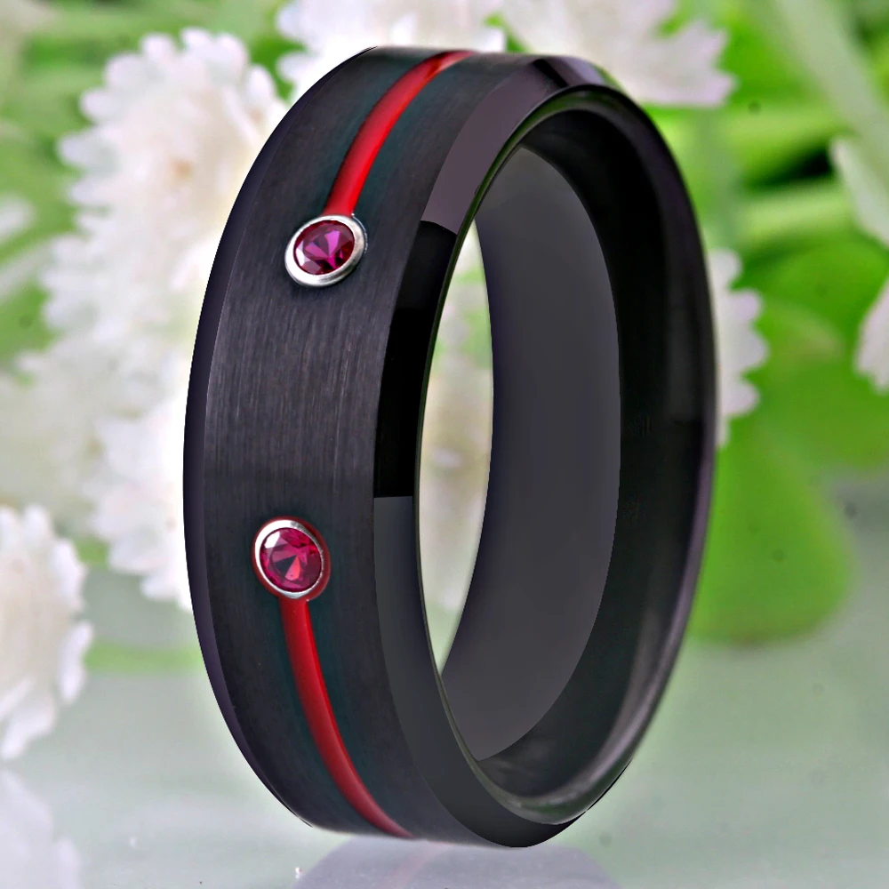 Новинка, обручальное кольцо из вольфрама, обручальные кольца для женщин, классическое мужское черное вольфрамовое кольцо с красным желобком, CZ, Подарок на годовщину