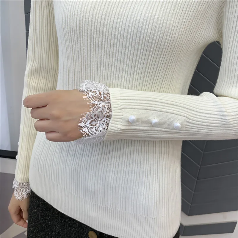 Пуловер Blusas De Inverno Feminina, 9411, настоящая фотография, утепленный джемпер с кружевными рукавами, 38- 1-й этаж, 3 ряда, 4 полки