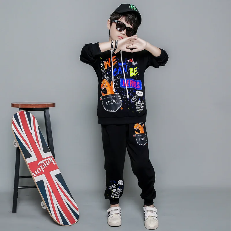 Boys Fall Long Sleeve Clothing Set Children's Cartoon Printing Sweater Suit Teenager Kids Fashion Breaking Dancing Clothes P102