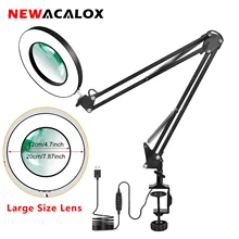 

NEWACALOX 5X USB Magnifier Welding Magnifying Glasses Third Hand Tool Soldering Helping Hands Folding Table Lamp Loupe Tool