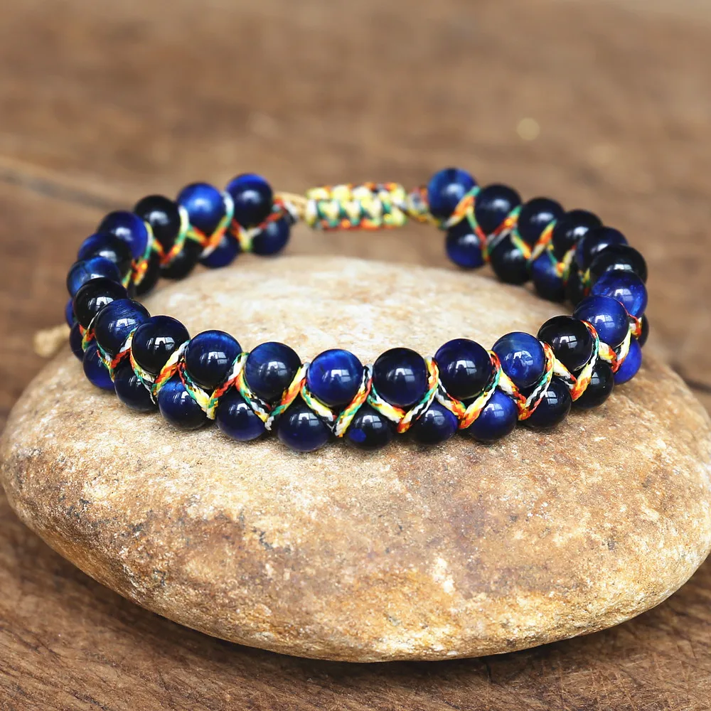 6mm Blue Tiger Eye Stone Beads Braided Bracelet Women Men Friendship Strand Charm Bracelet Bohemian Jewelry bracelet jewelry