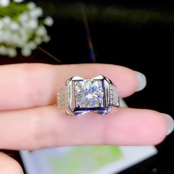 Kkmall магазин круглое серебряное кольцо с муассанитом 1.00ct D VVS роскошное кольцо с муассанитом Weding для мужчин серебряное кольцо 925