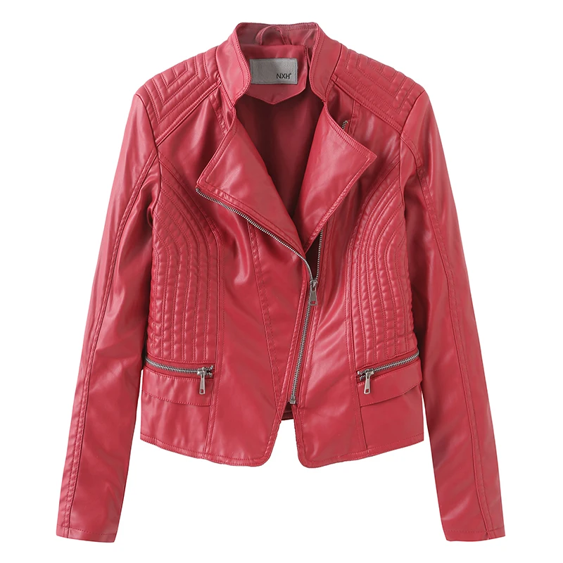 Women jacket PU leather Casual Punk hip hop Motorcycle Jacket Biker Zipper Slim Long Sleeve Coat solid autumn fall slim coats