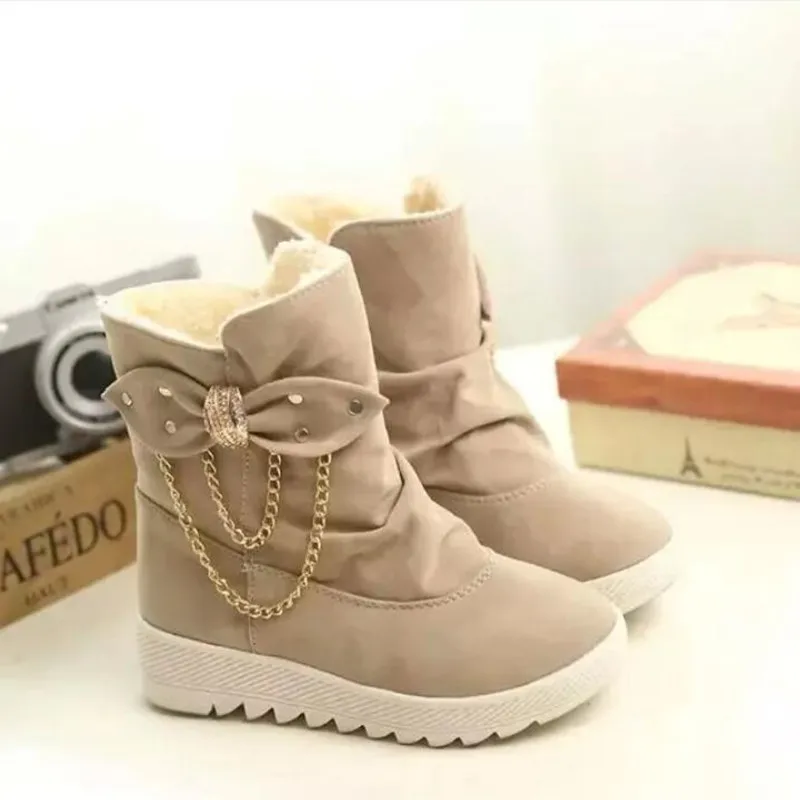 Beige Г., новые зимние сапоги женские повседневные зимние сапоги с бантом теплые женские сапоги с холодной горящей подошвой обувь из хлопка - Цвет: Beige