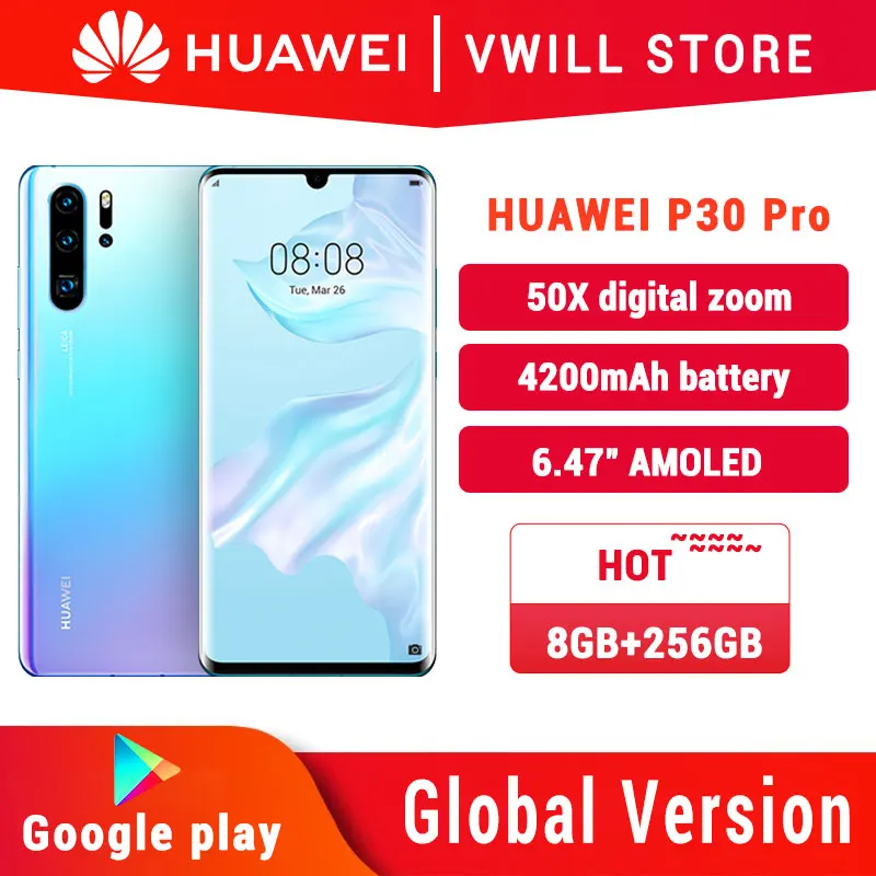 Глобальная версия Huawei P30 Pro мобильного телефона 6 47 дюймов Kirin 980 Octa Core 8 Гб 256 в Wi Fi 40MP