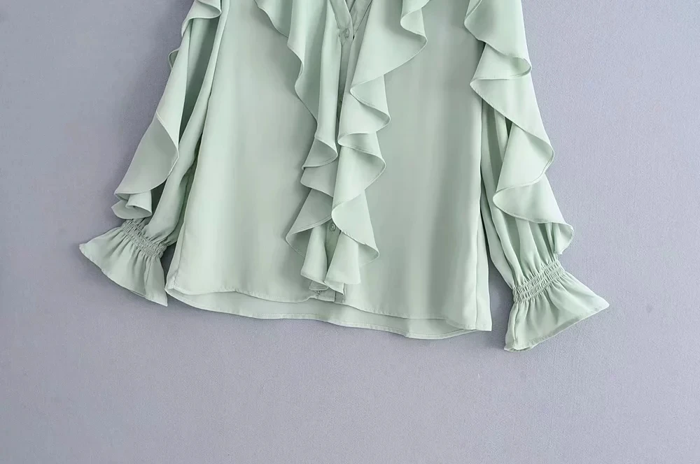 Кимоно блузка женские топы и блузки blusas mujer de moda английский стиль каскадные оборки v-образный вырез сплошной