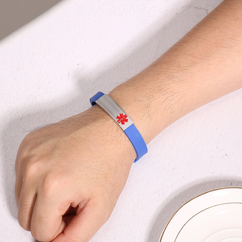 Silicone Bracelet Medical Alert ID For Men Women Personalized Diabete ICE Engraved