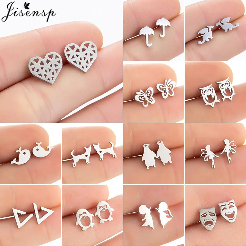 Schöne Tier-Ohrringe aus Edelstahl, Modeschmuck, 2026, Pinguin, Regenschirm, Schmetterling, Dinosaurier, Ohrstecker, Mädchen-Geburtstagsgeschenk