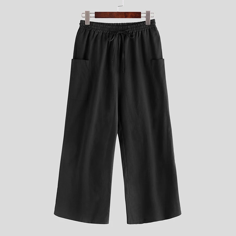 Black Pants INCERUN, винтажные, мужские, повседневные, широкие штаны, хлопок, эластичный пояс, карманы, джоггеры, Ретро стиль, свободные штаны, мужские, уличный стиль, длинные штаны - Цвет: Black Pants