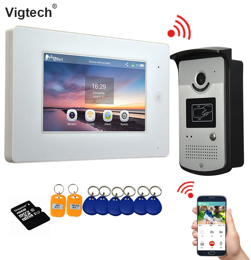 7 "видеодомофон Wi Fi умный видео домофон Android Системы сенсорный Экран проводной