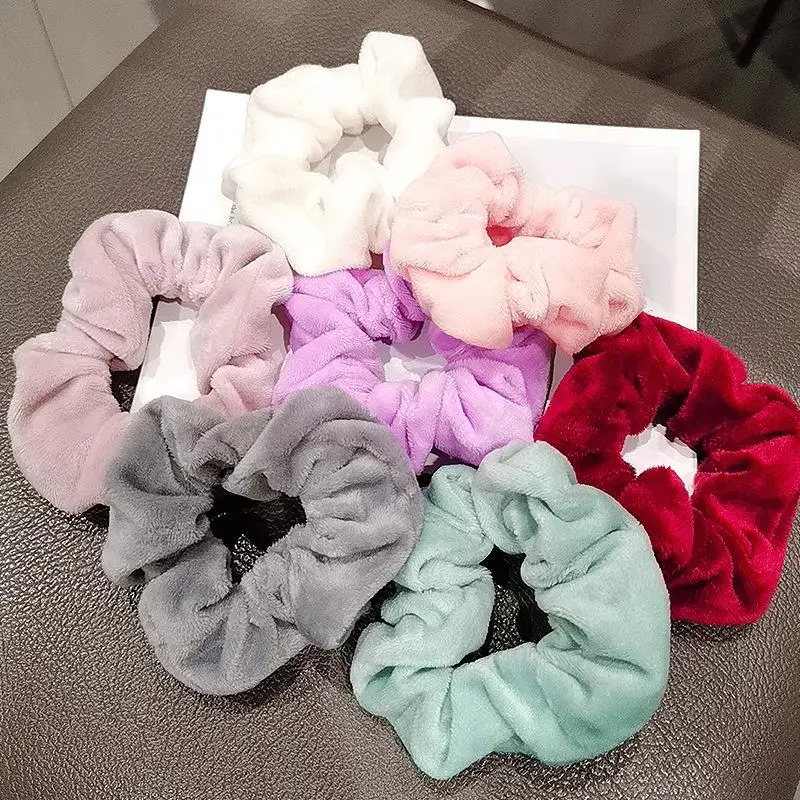 Warm Soft Hair Scrunchies Furry Elastic Hair Band Women Girls Ponytail Holder Hair Rubber Band Hair Ties Hair Accessories