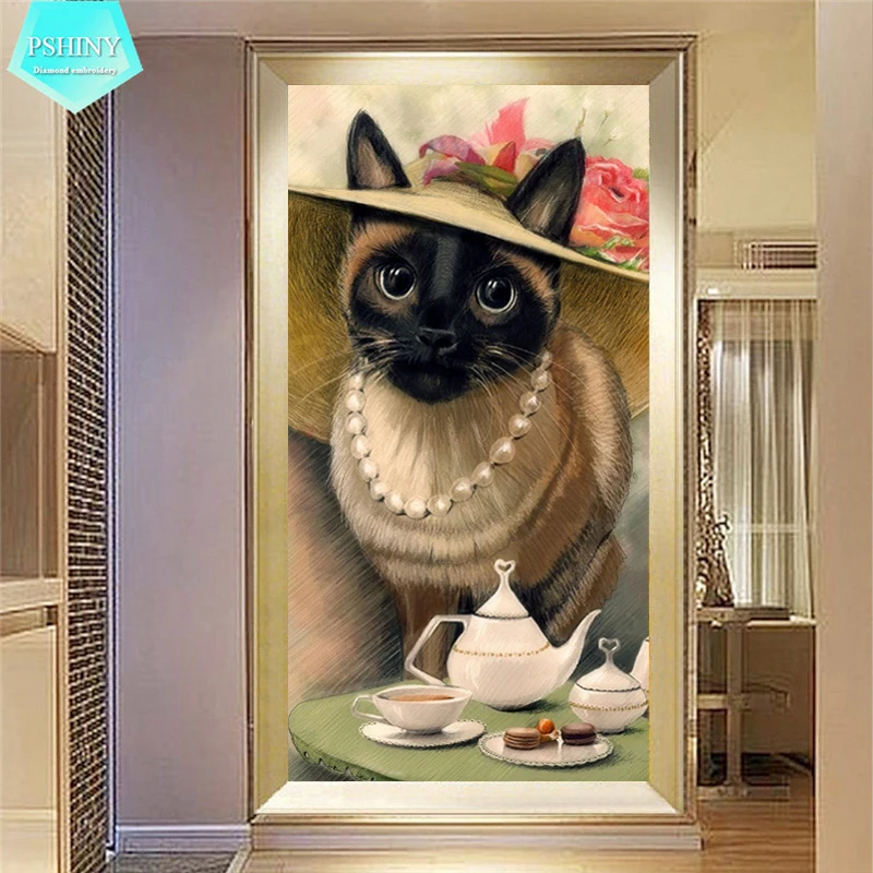

PSHINY 5D DIY Diamond embroidery sale aristocrat cats animal Full drill round rhinestones pictures Diamond Painting new arrivals
