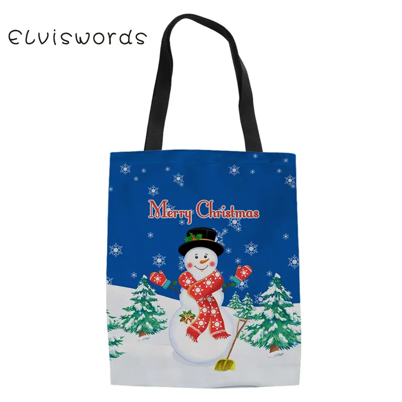 ELVISWORDS для женщин Студенческая линия сумки Рождество Pattwen печати Снеговик Санта забавная повседневная хозяйственная повторная сумка на плечо