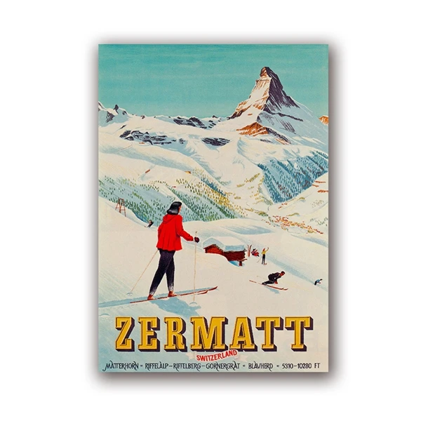 Zermatt Switzerland Matterhorn принт ВИНТАЖНЫЙ ПЛАКАТ "лыжи" Ретро художественное полотно на стену картина для путешествий домашний декор стен - Цвет: PH6868