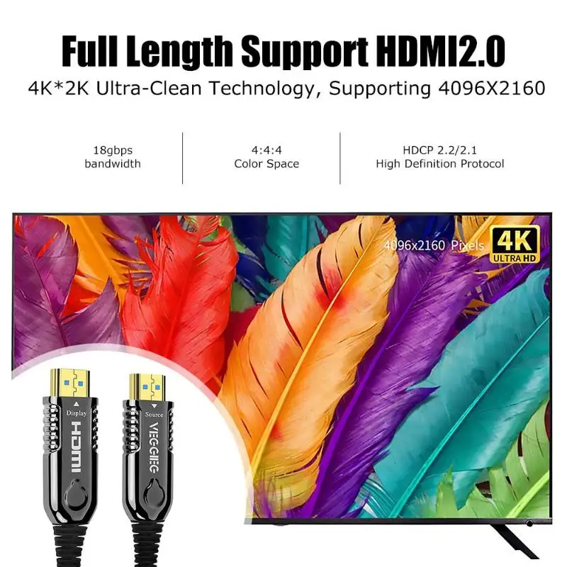  1m/2m/5m/15m 4K HD 60Hz HDMI Cable Fiber Optic HDMI 2.0 18Gbps Audio Video Cable for Xbox One Lapto