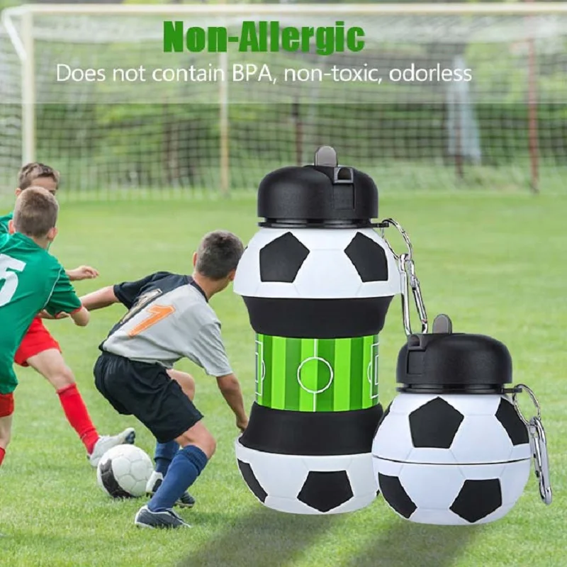 550ml Portable Folding Football Water Bottle Leakproof Sports Plastic