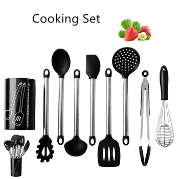 

Silicone Cookware Set stainless steel Kitchen Cooking Sets Kitchen Kit Accessories Spoon Soup Kitchen Utensils Set Eco-Friendly