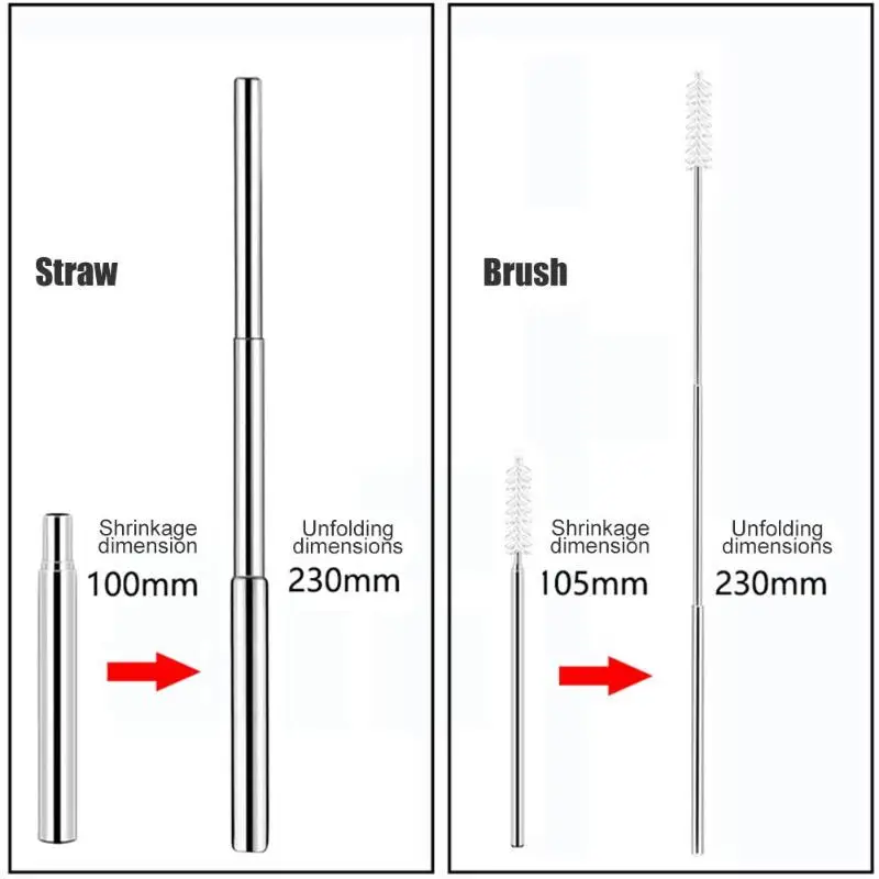 Набор соломы для питья Складная солома из нержавеющей стали с щеткой + чехол для переноски