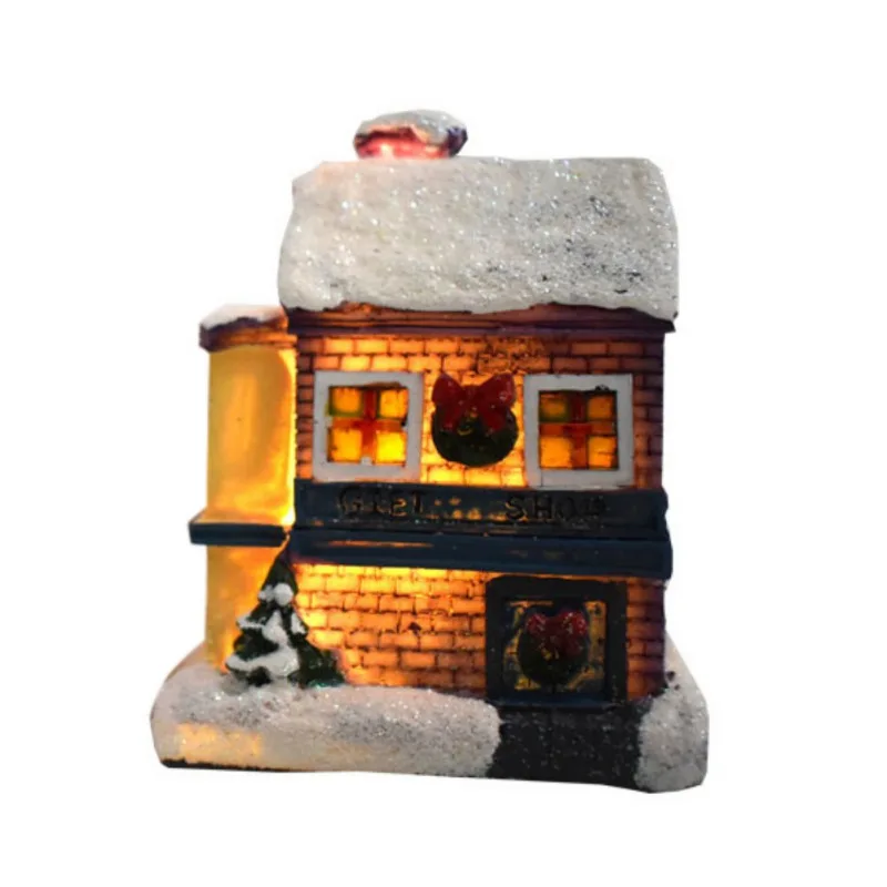 

Resin Christmas Scene Village Houses Town With Warm White LED Light Battery Operate Christmas Ornamnet Holiday Gifts