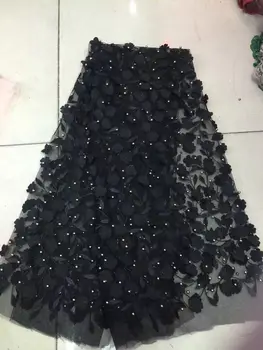 

2019 New arrival Black French Embroidered Mesh Lace Fabric African guipure Lace fabric with beads for wedding party dress