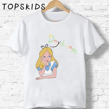 

2019 Children Alice In Wonderland Quote Princess Cartoon Print T-shirt Girls/Boys Funny Baby Clothes Kids Summer Tshirt,HKP5311