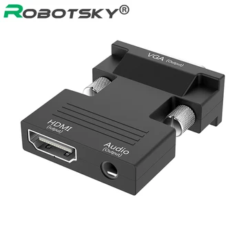 

Robotsky 1080P HDMI to VGA Adapter Digital To Analog Audio Video Converter Cable for PC Laptop TV Box Projector