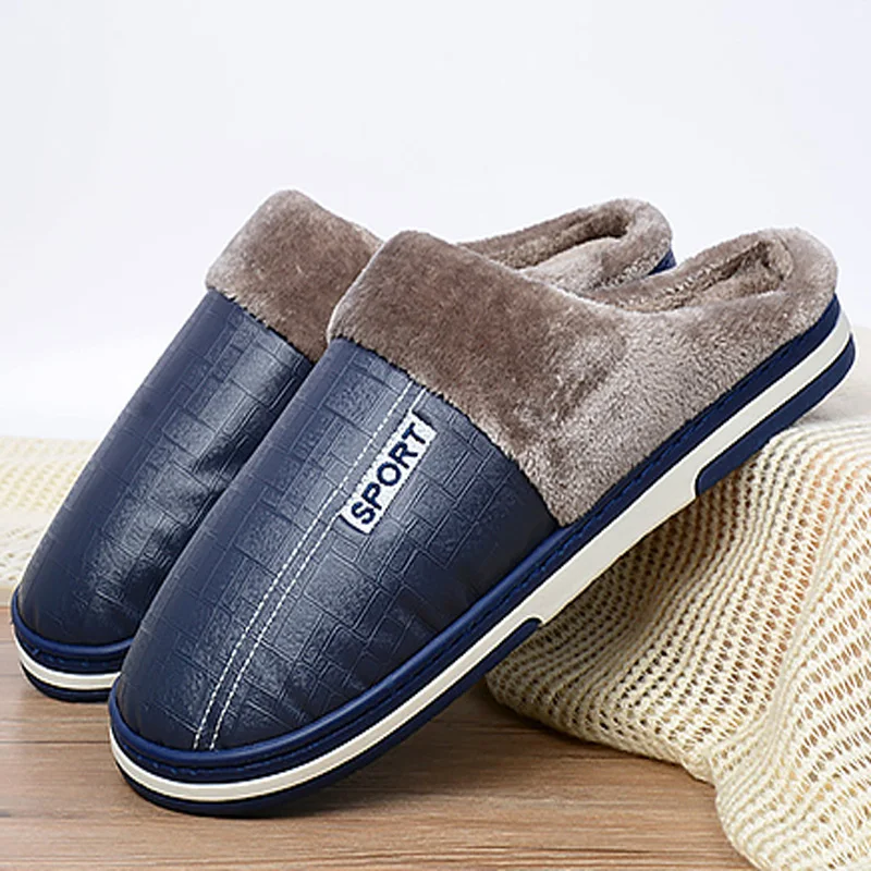 

Men's Slippers Home Big Size 46-51 Fashion Suede Non Slip Winter Slippers Man PVC Solid Plush Warm House Shoes Male