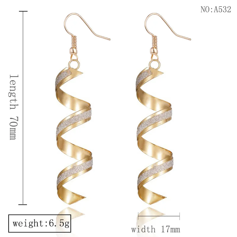 Geometric Earrings Spiral Curved Frosted Design
