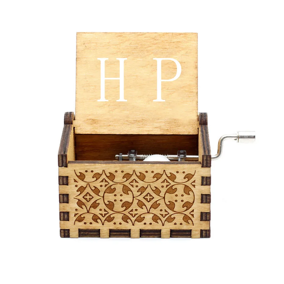 Iswell Antigua caja de música de madera tallada Música de manivela Moda Hermosa caja de música Artesanía