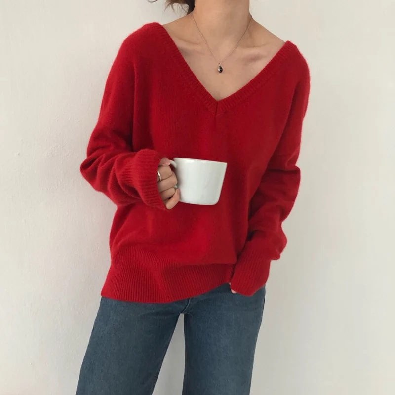 Colorfaith Новинка осень зима женские свитера свободные повседневные Модные минималистичные топы корейский стиль вязание дамы SW7113 - Цвет: Красный